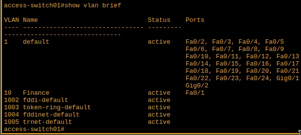 Show VLAN Brief Output